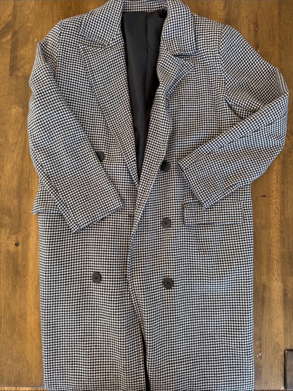 Lulu's Black and White Houndstooth Double-Breasted Pea Coat